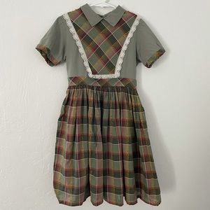 Vintage Girls Plaid Peter Pan Collar Dress